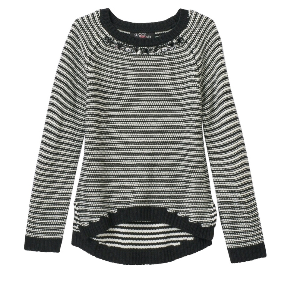 Sugar Rush Girls Sequin Striped Sweater Medium